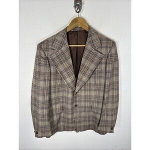 Vintage 70s Men’s Plaid Blazer Brown Orange Check Sport Coat Size 40 WKRP Style